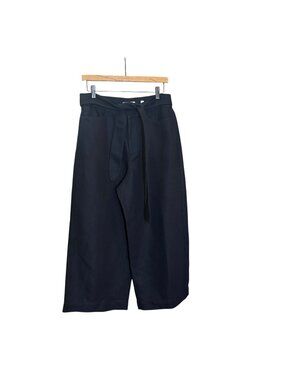 VINCE Black Wide Leg Belted High Rise Cotton Linen Pants 8